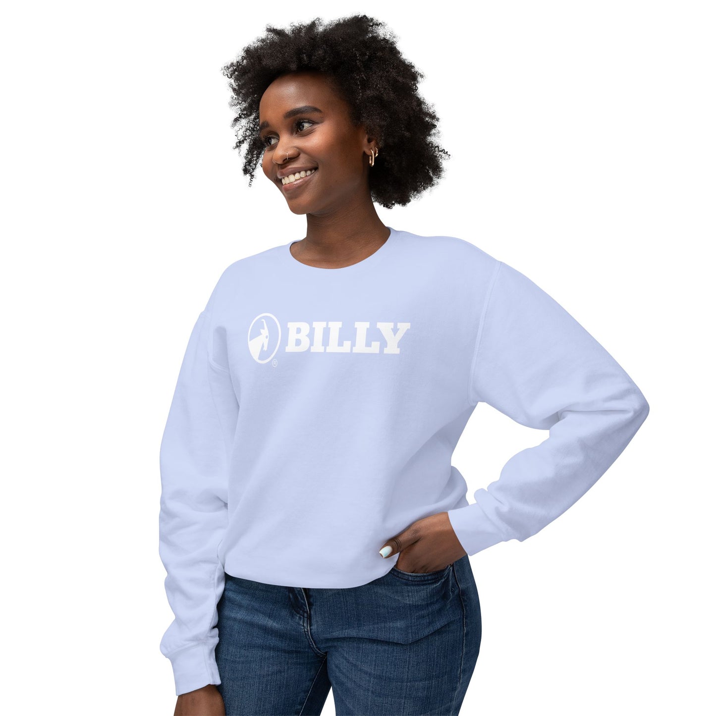 BILLY Unisex Lightweight Crewneck Sweatshirt (White Horizontal Logo) — AVAILABLE IN 5 COLORS