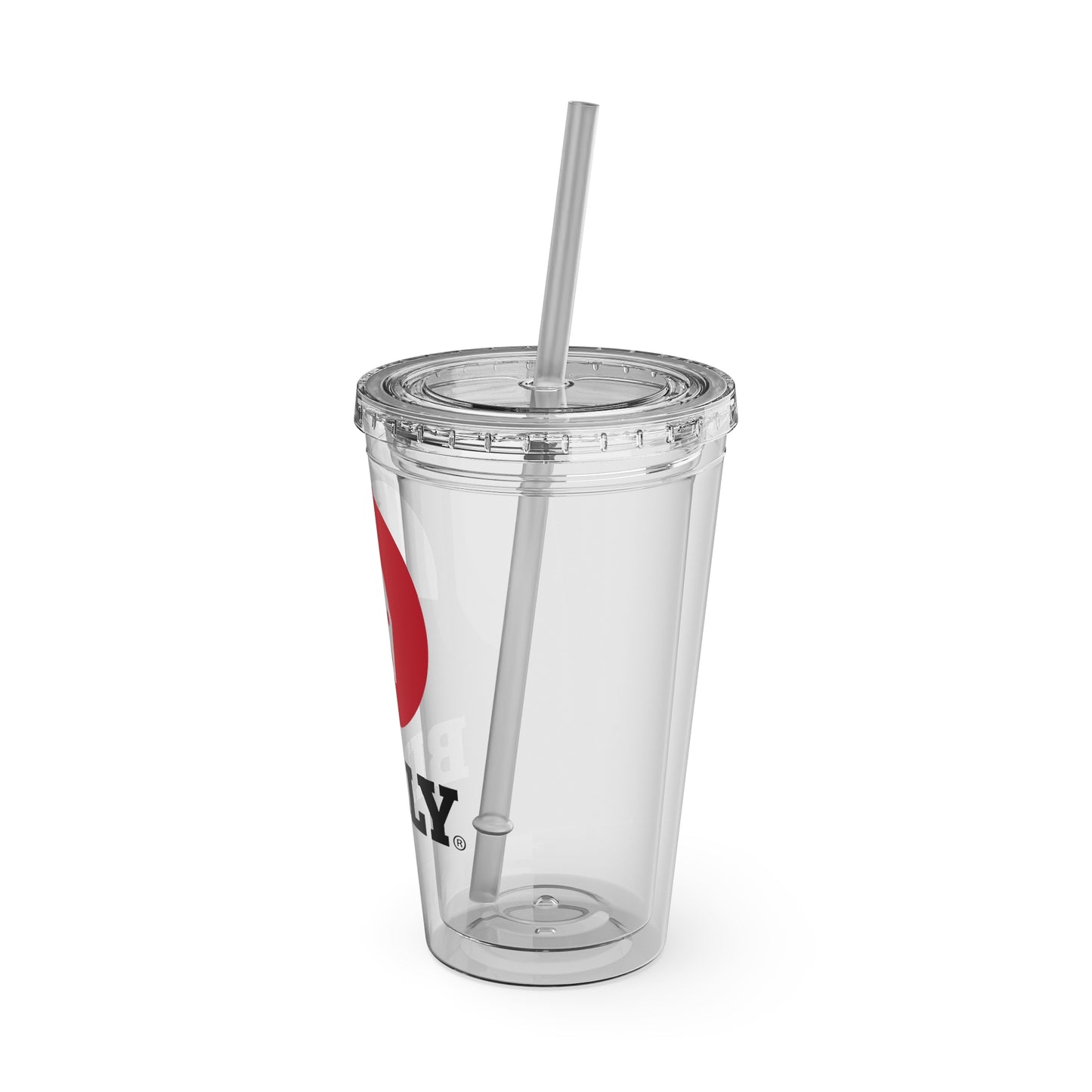 BILLY Sunsplash Tumbler with Straw, 16oz (Red/Black Vertical Logo)