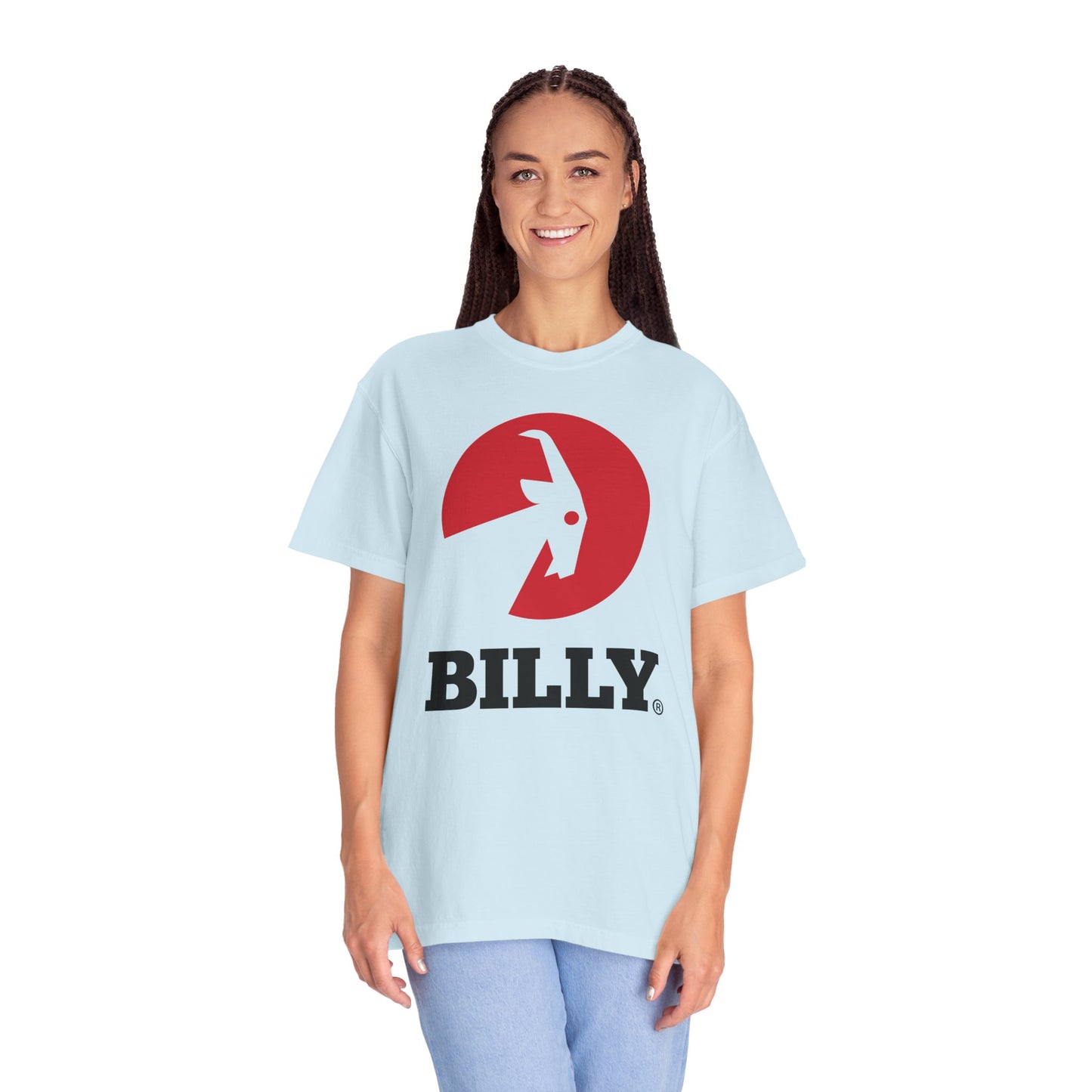 BILLY Unisex Garment-Dyed T-Shirt (Black/Red Vertical Logo)