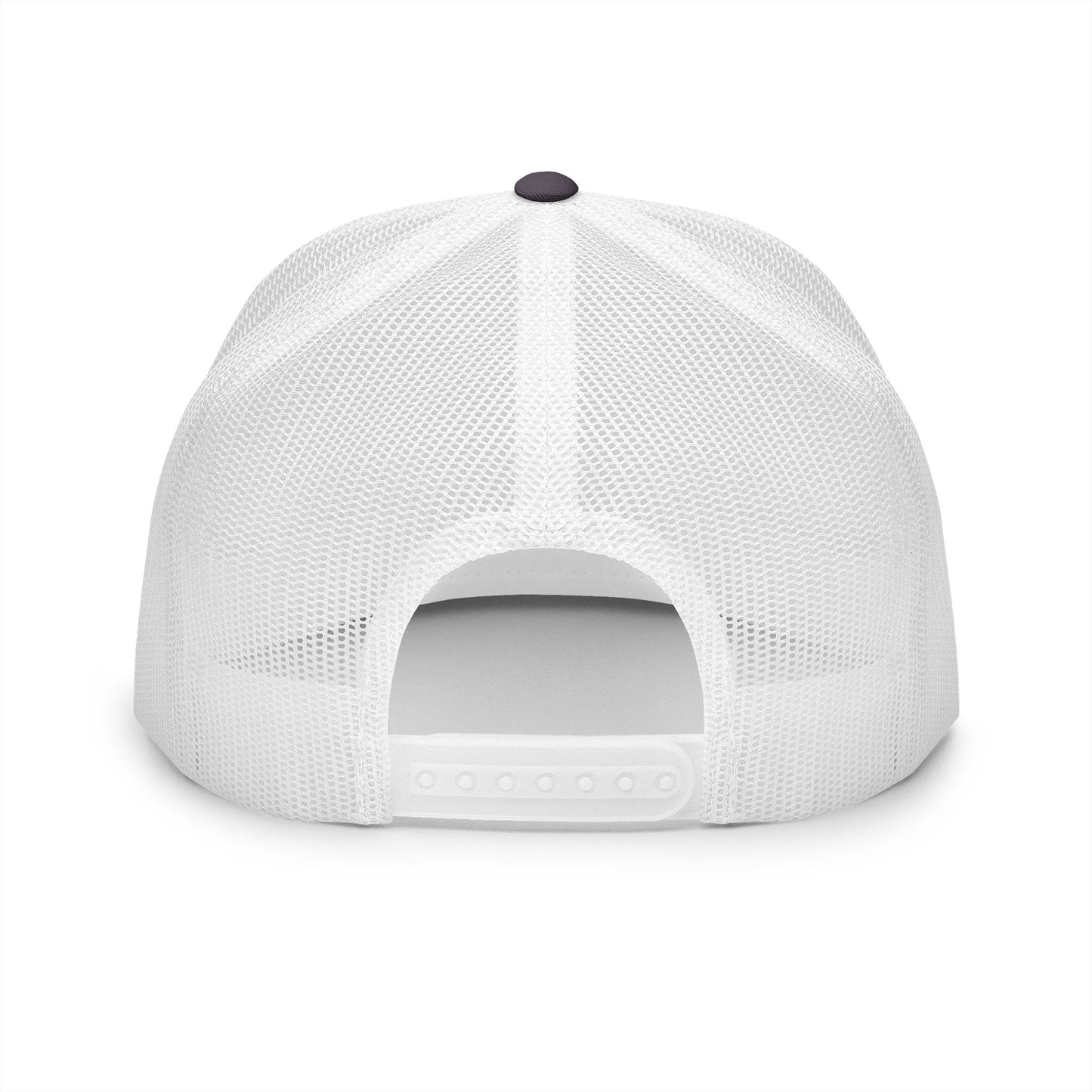 BILLY 5 Panel Flat Bill Trucker Cap (White Vertical Logo - Embroidery) — AVAILABLE IN 13 COLORS