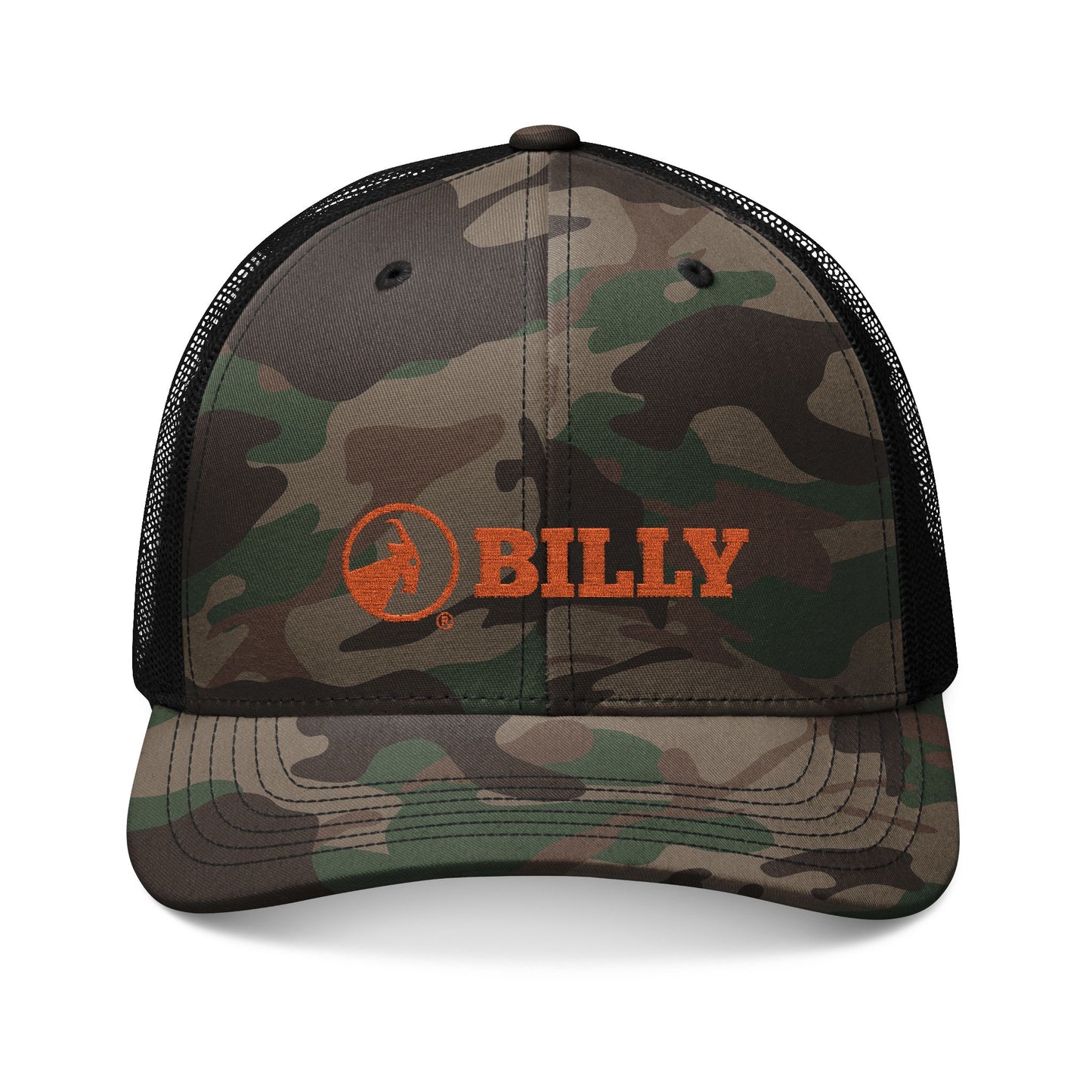 BILLY Camouflage Trucker Hat (Orange Horizontal Logo - Embroidery)