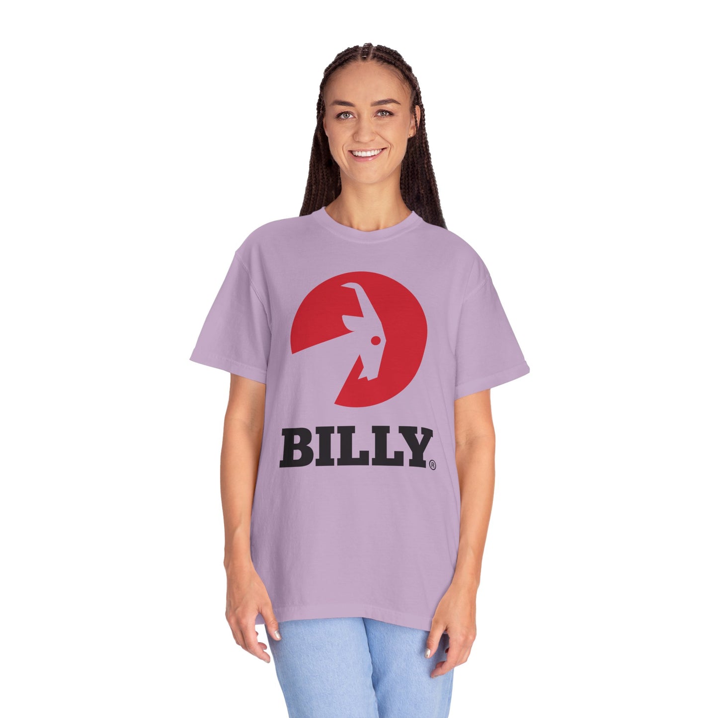 BILLY Unisex Garment-Dyed T-Shirt (Black/Red Vertical Logo)