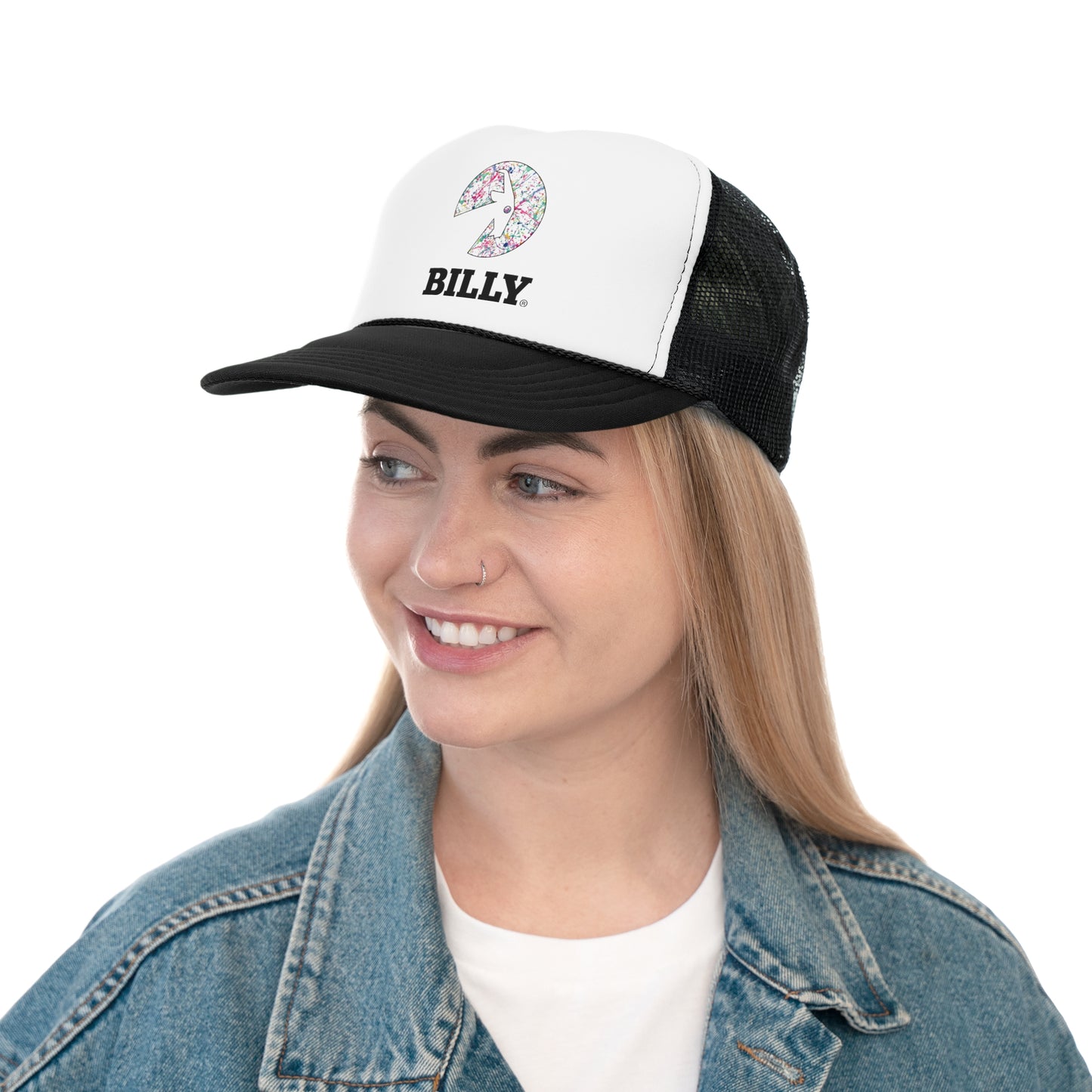 BILLY Foam Trucker Cap (Sasha Splatter - Black Print) — AVAILABLE IN 2 COLORS