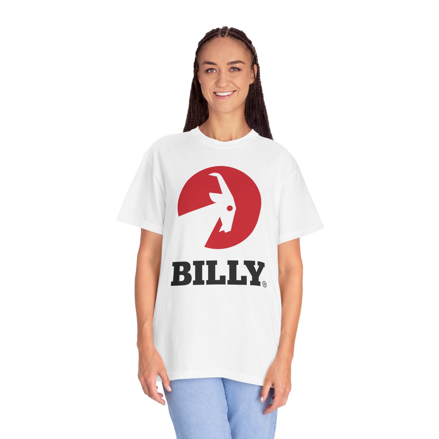 BILLY Unisex Garment-Dyed T-Shirt (Black/Red Vertical Logo)