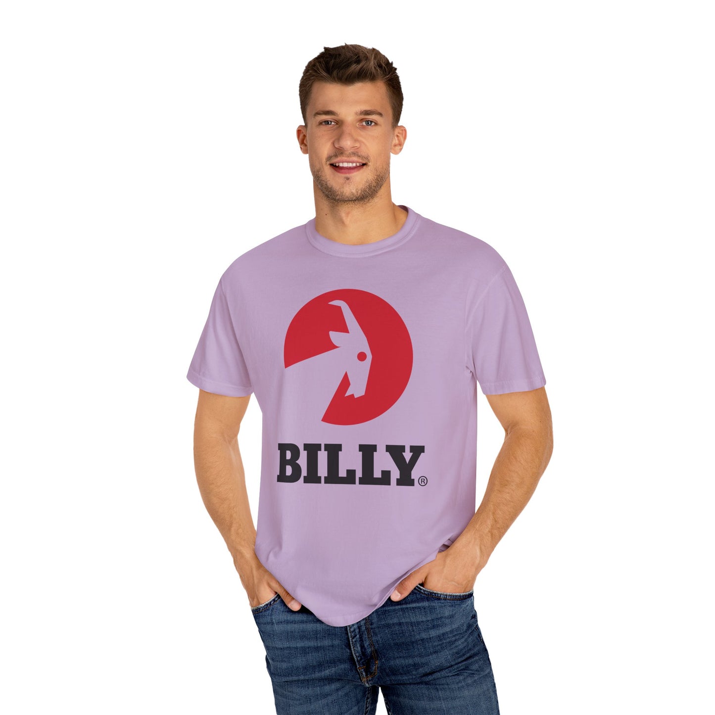 BILLY Unisex Garment-Dyed T-Shirt (Black/Red Vertical Logo)