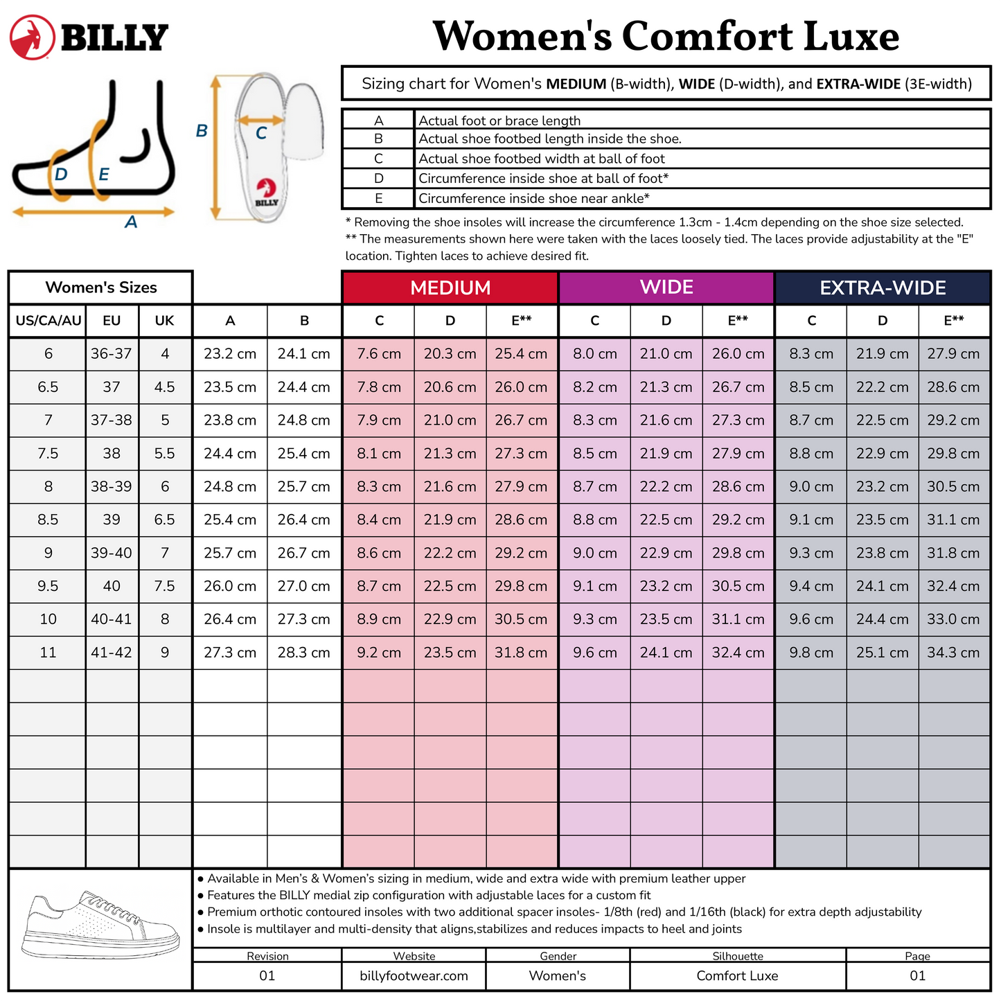 Women's Black Leather BILLY Comfort Luxe
