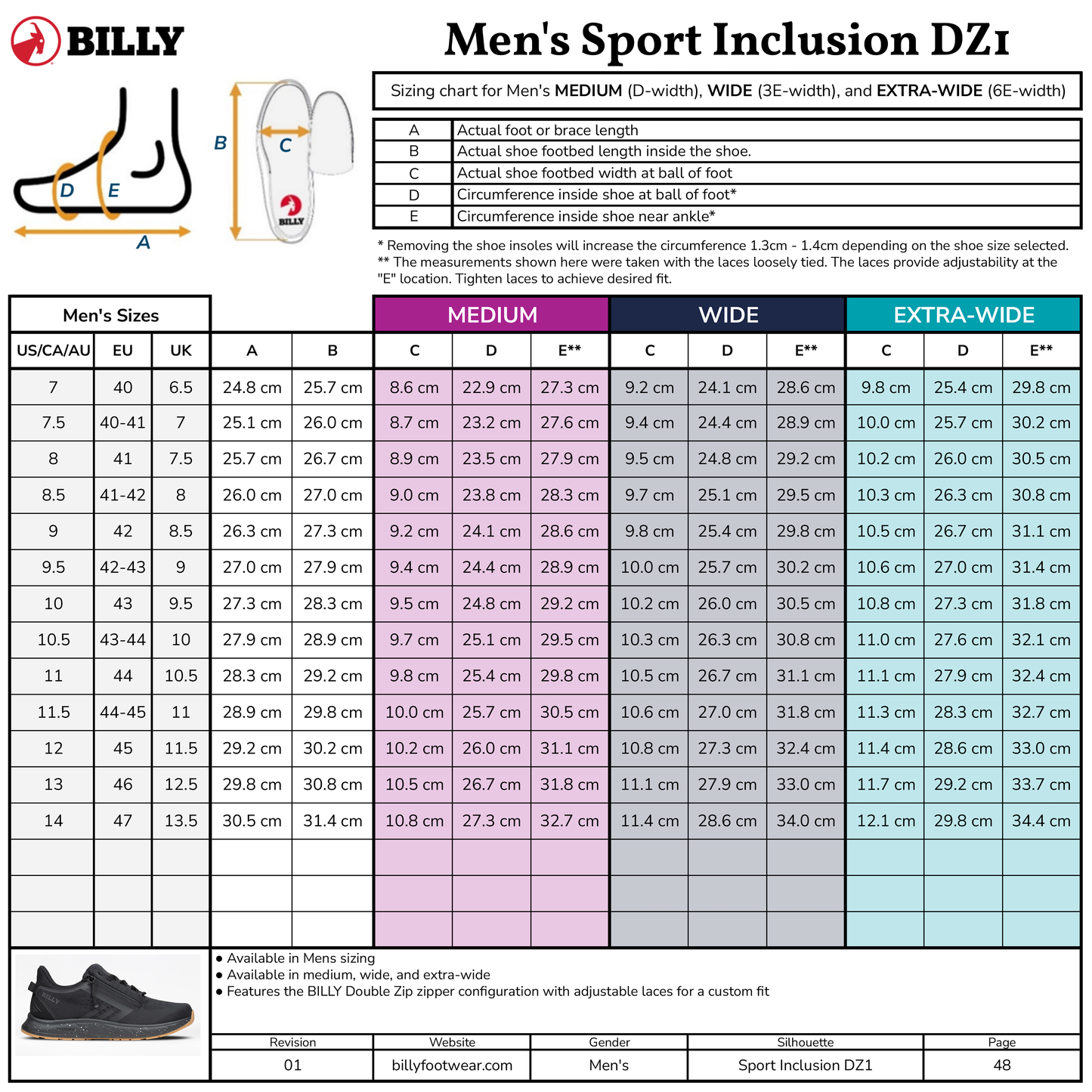 Men's Black/Black/Gum BILLY Sport Inclusion DZ1