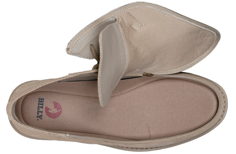 Men's Tan BILLY Chukkas, zipper shoes, like velcro, that are adaptive, accessible, inclusive and use universal design to accommodate an afo. Footwear is medium and wide width, M, D and EEE, are comfortable, and come in toddler, kids, mens, and womens sizing.