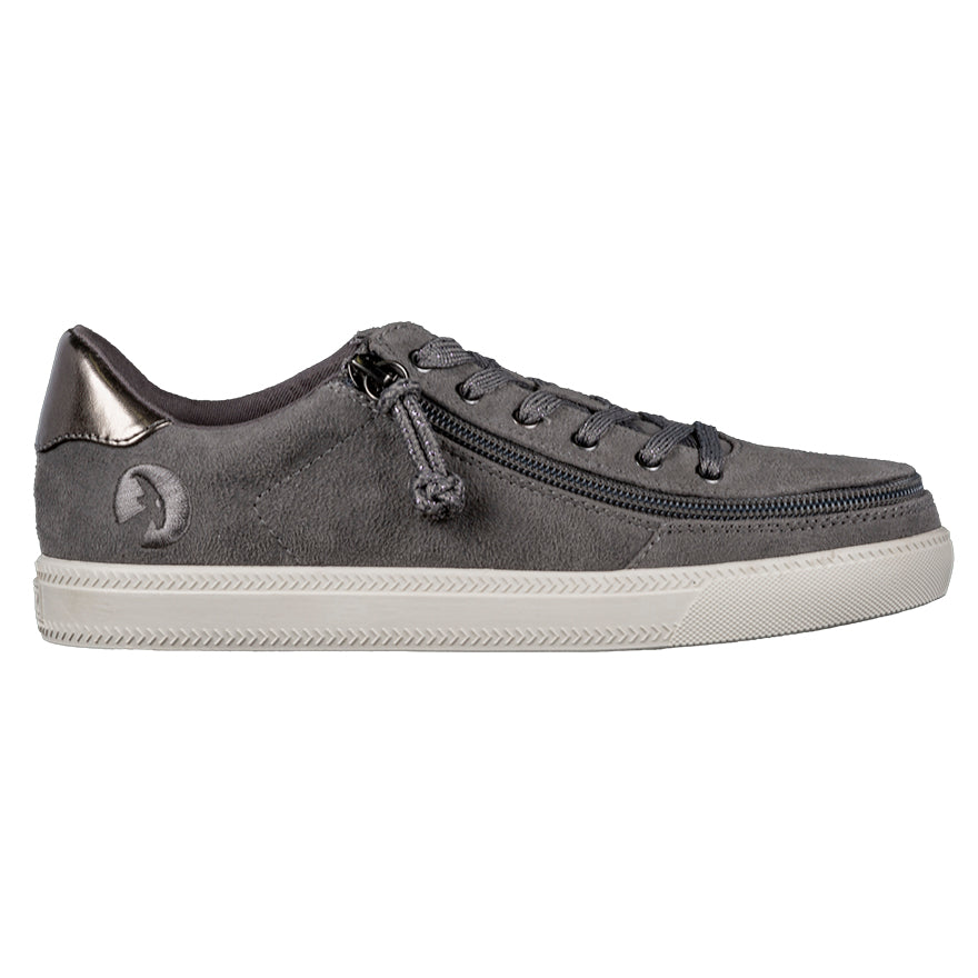 Women's Charcoal BILLY Classic Lace Lows, zipper shoes, like velcro, that are adaptive, accessible, inclusive and use universal design to accommodate an afo. Footwear is medium and wide width, M, D and EEE, are comfortable, and come in toddler, kids, mens, and womens sizing.