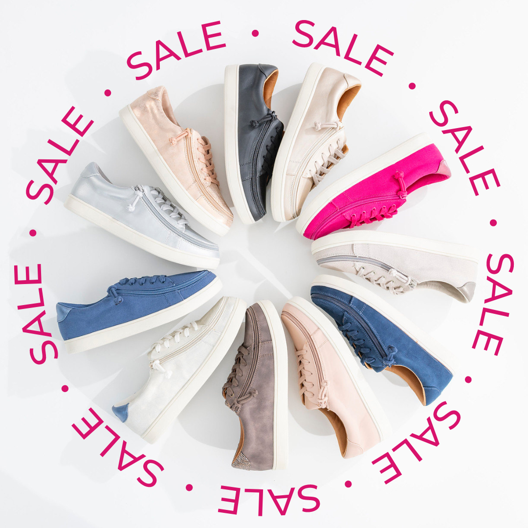 Shoes displayed in a circle highlighting the BILLY sale collection