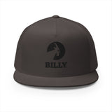 BILLY 5 Panel Flat Bill Trucker Cap (Black Vertical Logo - Embroidery) — AVAILABLE IN 10 COLORS