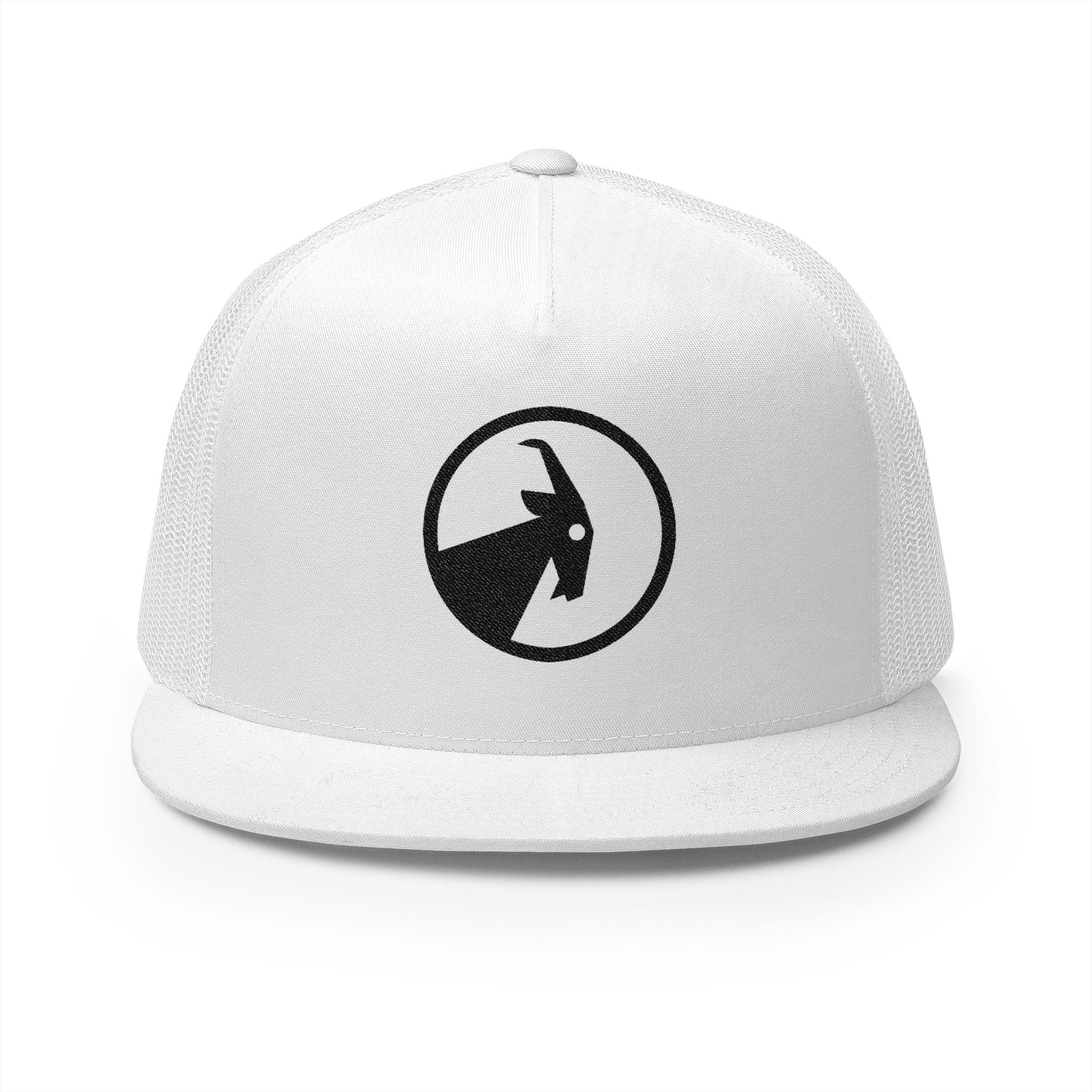 BILLY 5 Panel Flat Bill Trucker Cap (Black Goat - Embroidery) — AVAILABLE IN 10 COLORS