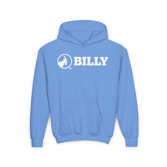 BILLY Core Youth Heavy Blend Hooded Sweatshirt (White Horizontal Logo)  — AVAILABLE IN 4 COLORS