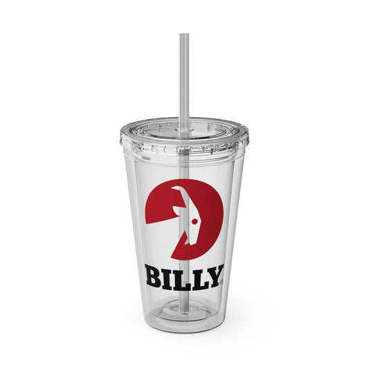 BILLY Sunsplash Tumbler with Straw, 16oz (Red/Black Vertical Logo)