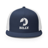BILLY 5 Panel Flat Bill Trucker Cap (White Vertical Logo - Embroidery) — AVAILABLE IN 13 COLORS