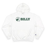 White hoodie with green 'BILLY' logo on a white background