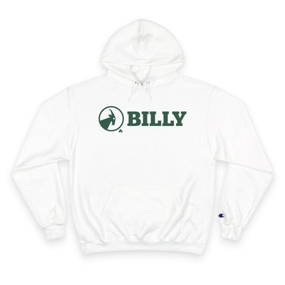White hoodie with green 'BILLY' logo on a white background