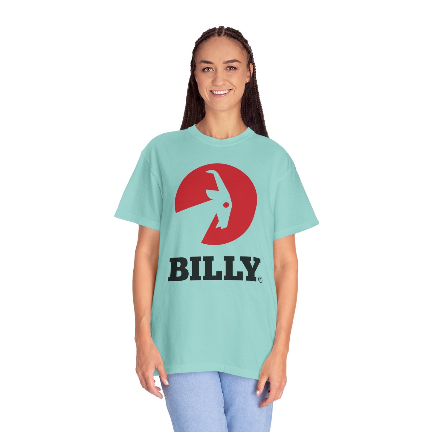 BILLY Unisex Garment-Dyed T-Shirt (Black/Red Vertical Logo)