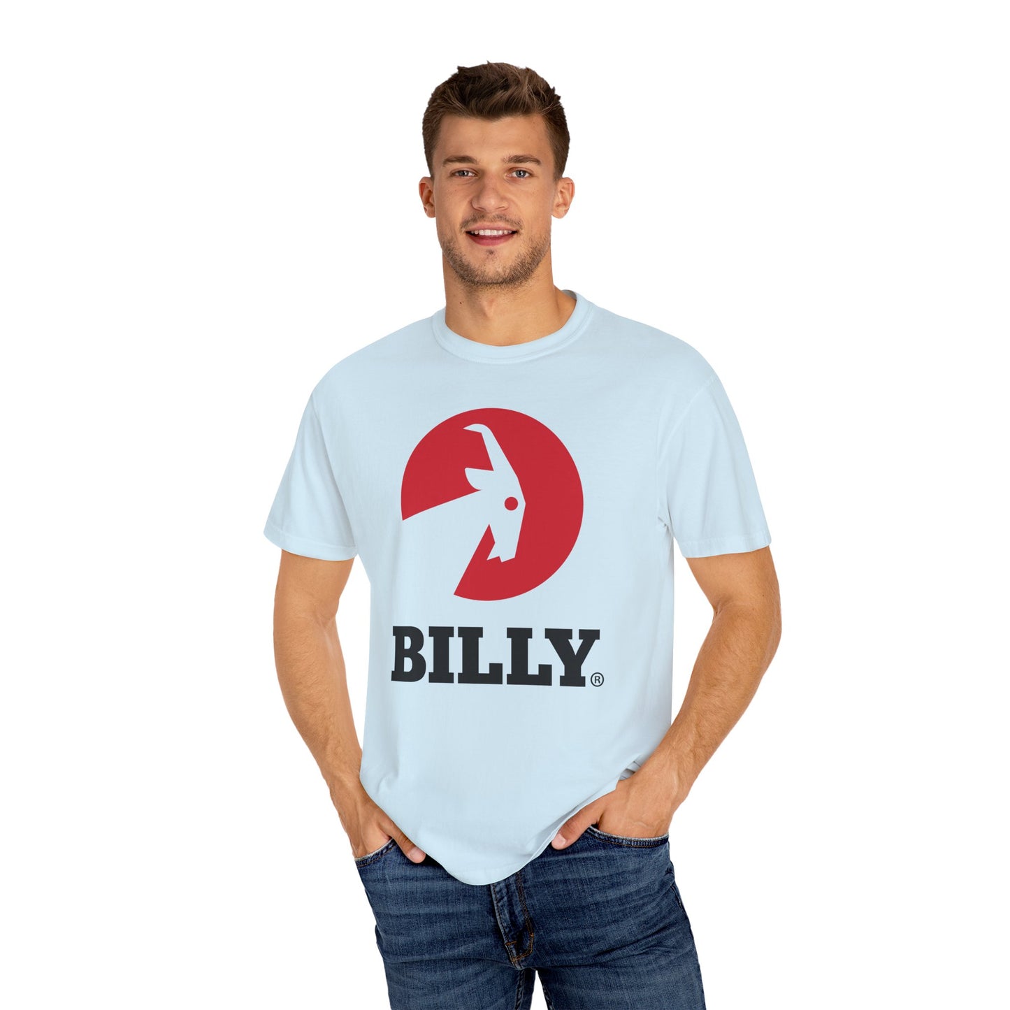 BILLY Unisex Garment-Dyed T-Shirt (Black/Red Vertical Logo)