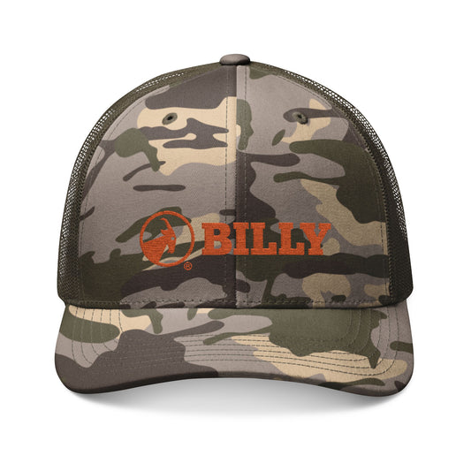 BILLY Camouflage Trucker Hat (Orange Horizontal Logo - Embroidery) — AVAILABLE IN 3 COLORS