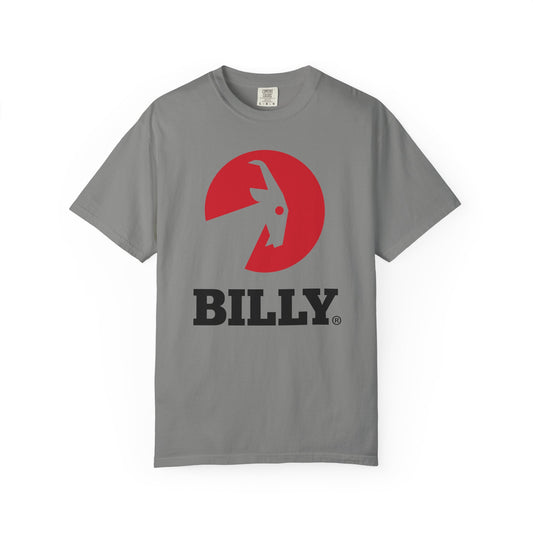 BILLY Unisex Garment-Dyed T-Shirt (Black/Red Vertical Logo)