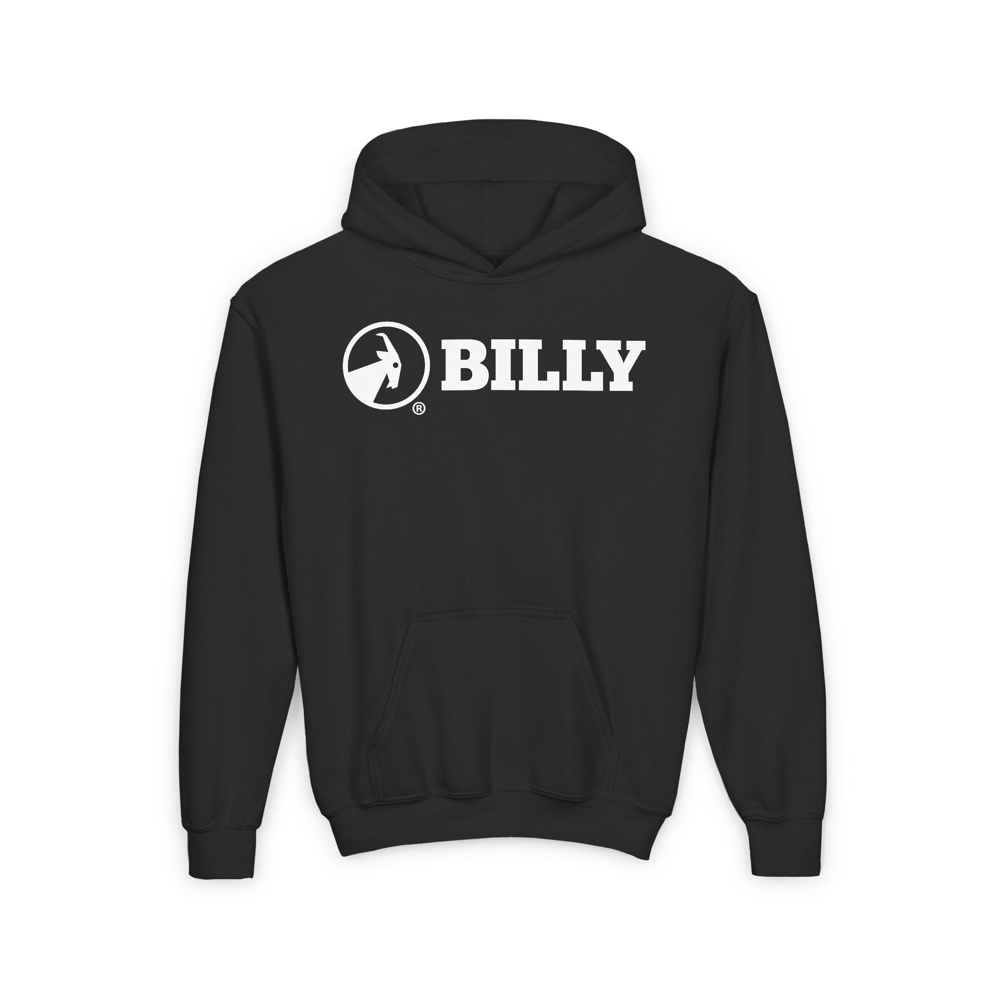 BILLY Core Youth Heavy Blend Hooded Sweatshirt (White Horizontal Logo)  — AVAILABLE IN 4 COLORS