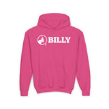 BILLY Core Youth Heavy Blend Hooded Sweatshirt (White Horizontal Logo)  — AVAILABLE IN 4 COLORS