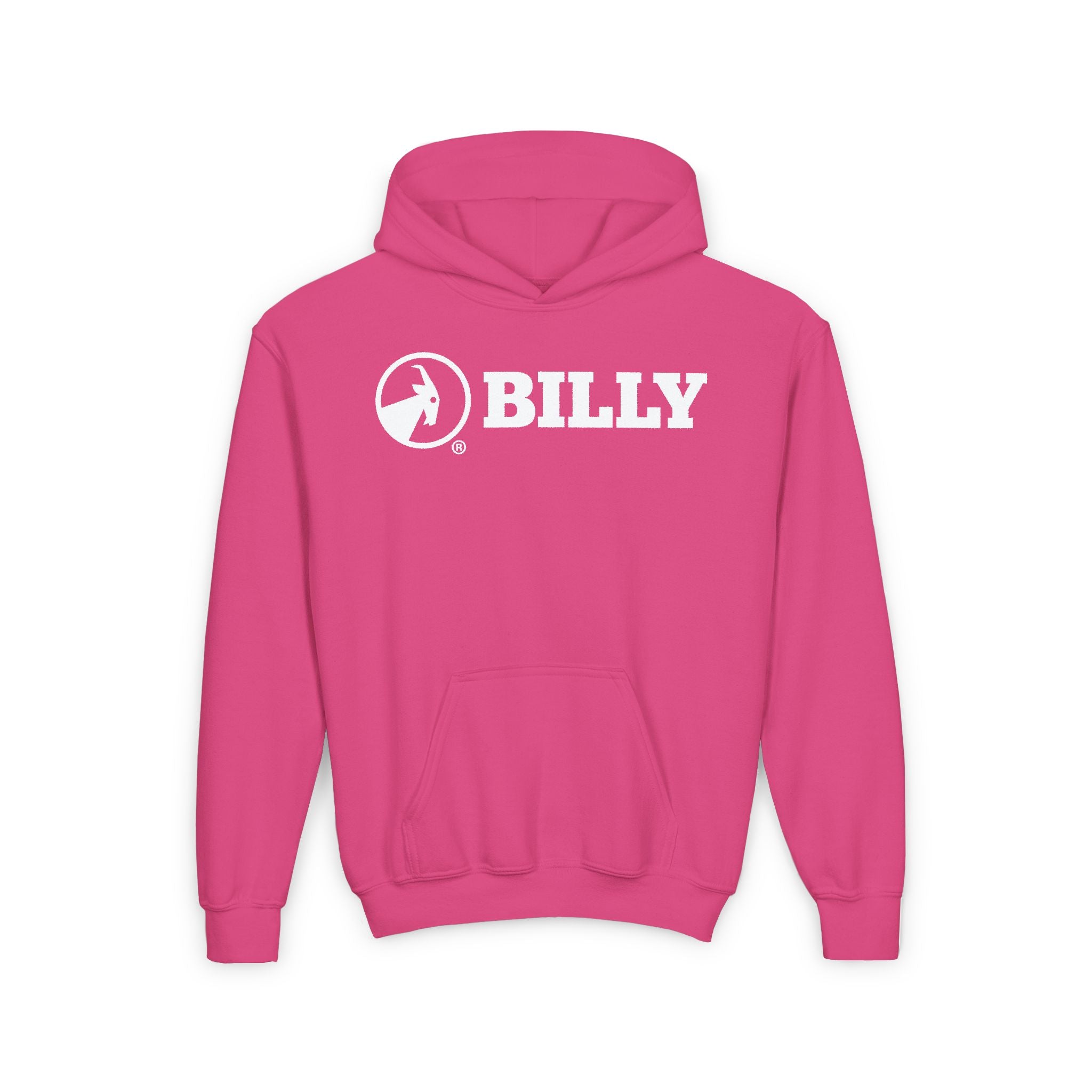 BILLY Core Youth Heavy Blend Hooded Sweatshirt (White Horizontal Logo)  — AVAILABLE IN 4 COLORS