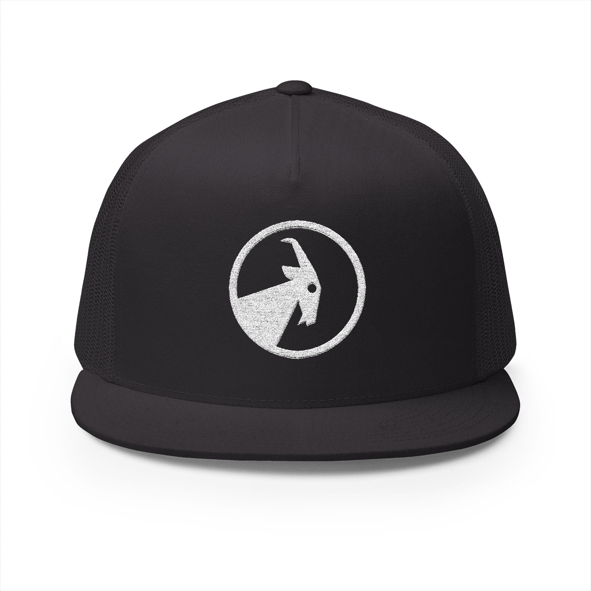 BILLY 5 Panel Flat Bill Trucker Cap (White Goat - Embroidery) — AVAILABLE IN 6 COLORS