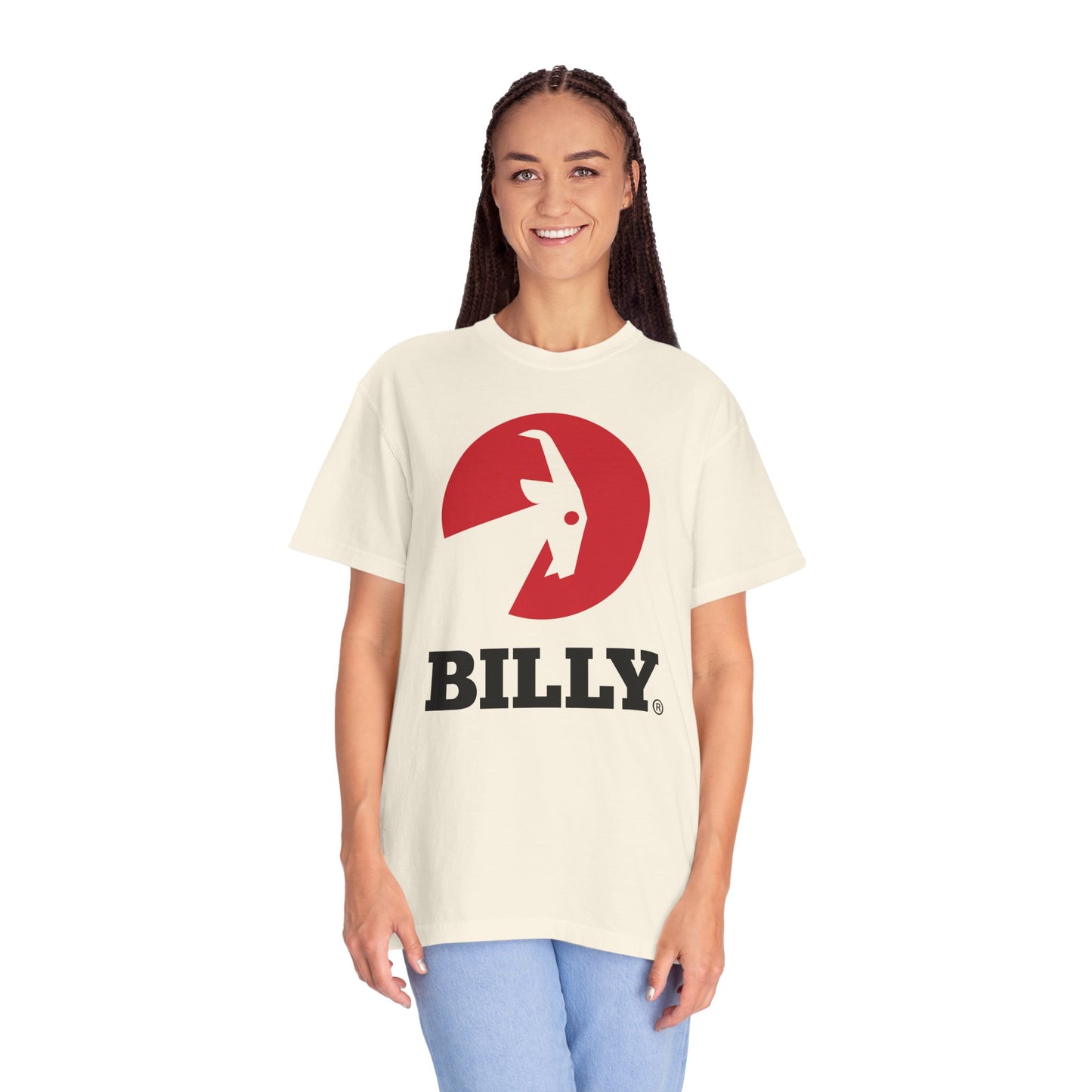 BILLY Unisex Garment-Dyed T-Shirt (Black/Red Vertical Logo)