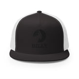 BILLY 5 Panel Flat Bill Trucker Cap (Black Vertical Logo - Embroidery) — AVAILABLE IN 10 COLORS