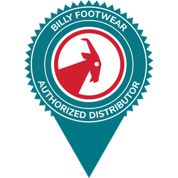 Logo of BILLY Footwear with a red goat icon on a white background representing authorized distributor
