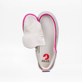 The SALE - White Rainbow BILLY Classic Lace High by BILLY Footwear is a white kids' high top with a pink wraparound zipper, red BILLY logo on the insole, and metallic rear pull tab.