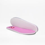 A pair of pink shoe insoles with white undersides—one flat, one propped—displayed on white, ideal for the SALE - Pink Print BILLY Classic Lace High from BILLY Footwear or other kids’ high top sneakers.