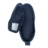 A pair of FINAL SALE - Navy BILLY Classic D|R High shoes by BILLY Footwear with mesh fabric; one upright, one on its side showing the white label. These AFO-friendly slip-ons feature a wide toe box for extra comfort.