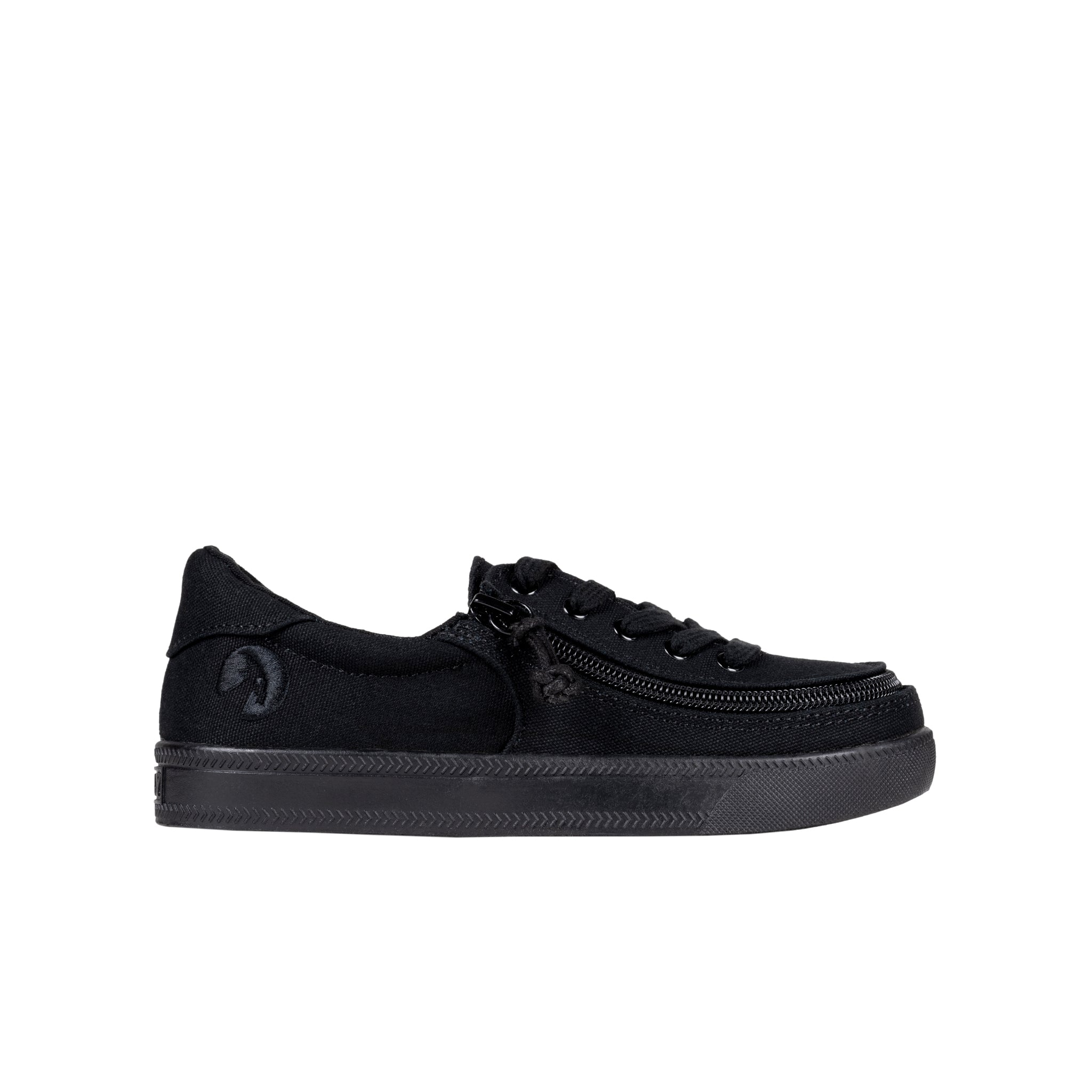 Black sneaker with a zipper on a white background