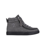 Grey high-top sneaker with a zipper on a white background