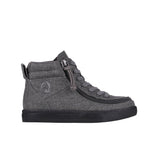Grey high-top sneaker with a zipper on a white background