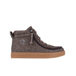 Brown high-top sneaker with a zipper on a white background