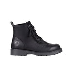 Black boot with a visible brand logo on a white background