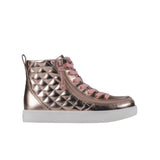 Rose gold metallic high-top sneaker on a white background