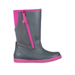 Grey EZ boot with pink zipper and trim on a white background