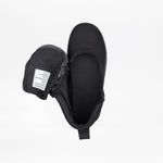 Top view of a FINAL SALE - Black to the Floor BILLY D|R Short Wrap High Top by BILLY Footwear, with its tongue pulled aside to reveal a white inner label. The black AFO-friendly shoe is displayed against a plain white background.