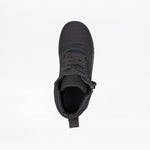 Top view of a single FINAL SALE - Black to the Floor BILLY D|R Short Wrap High Top by BILLY Footwear, black lace-up design with a fabric heel loop and removable insoles, shown against a plain white background.