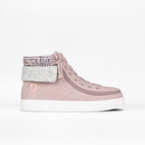 Blush high-top sneaker with textured cuff on a white background