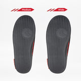 Two black shoe soles from the SALE - Kodify Black BILLY CS High by BILLY Footwear are shown side by side on a white background. The left is labeled Medium and the right is labeled Wide, highlighting different width options.