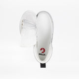 A White/Black BILLY CS High kids’ sneaker by BILLY Footwear is shown from above, with its full wrap zipper unzipped to the side and the insole featuring a red BILLY logo, all set against a white background.