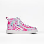 The Kids'/Toddler CS High sneaker by BILLY Footwear in Pink Watercolor features a colorful high-top design with white laces and sole, shown against a plain white background.