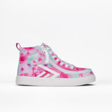 The Kids'/Toddler CS High sneaker by BILLY Footwear in Pink Watercolor features a colorful high-top design with white laces and sole, shown against a plain white background.