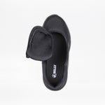 A black slip-on kids sneaker with a mesh upper and side zipper, shown from above with the zipper open to display the interior and BILLY Footwear logo—part of the Black to the Floor BILLY Sport Inclusion collection.